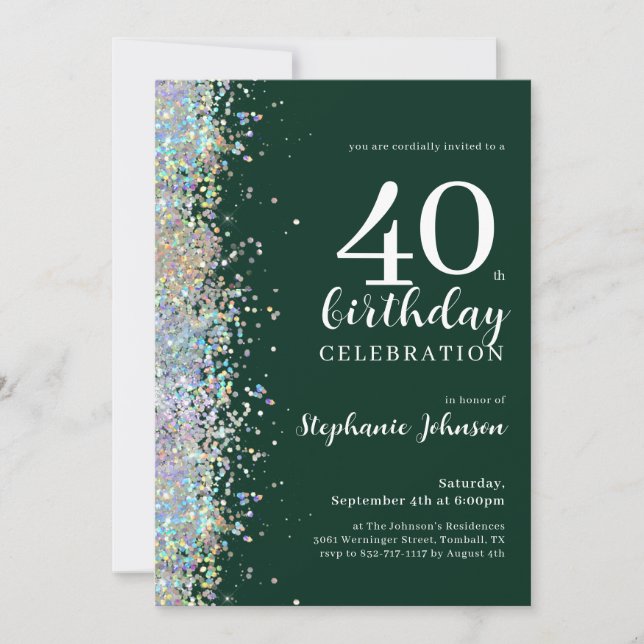 Invitation Élégante Parties scintillant Emerald Green 40e ann (Devant)