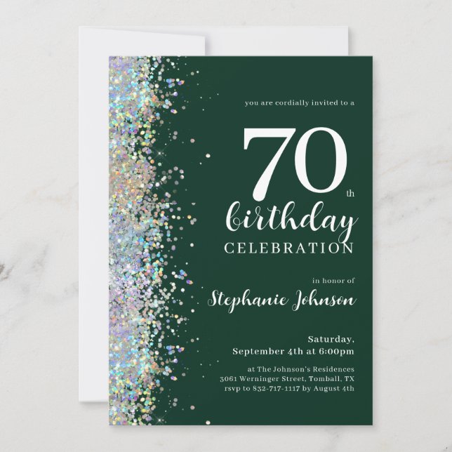 Invitation Élégante Parties scintillant Emerald Green 70e ann (Devant)