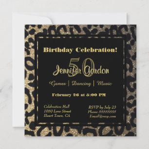 Invitation Élégante Parties scintillant Empreinte de léopard