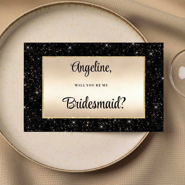 Invitation Elégante parties scintillant en or noir confetti B (Elegant black gold glitter confetti Bridesmaid )