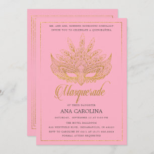 Invitation Elégante Parties scintillant en or rose Masquerade