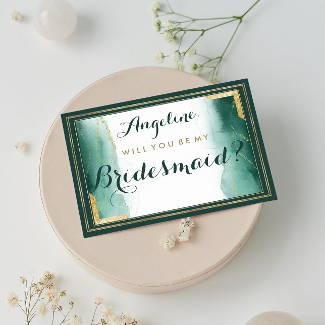Invitation Élégante parties scintillant en or vert émeraude B (Elegant emerald green gold glitter Bridesmaid)