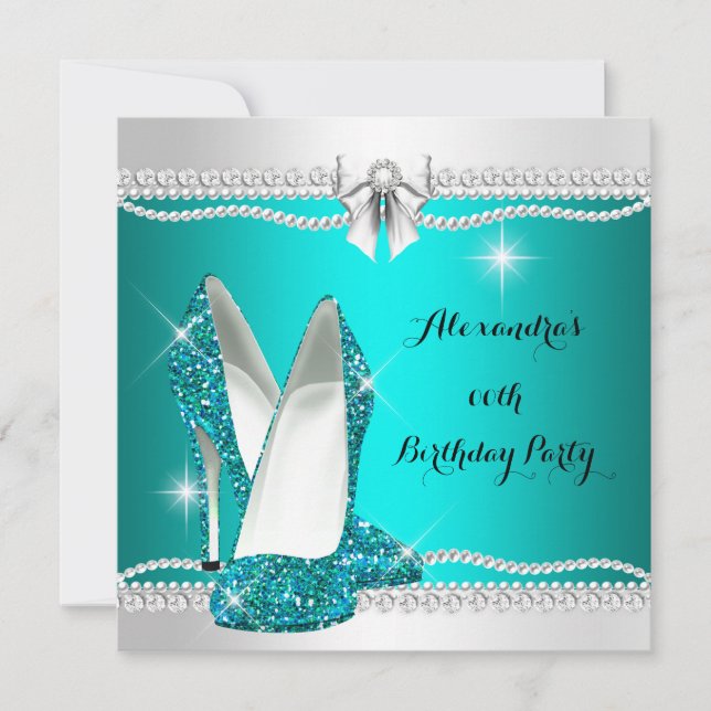 Invitation Élégante Parties scintillant Glamor Turquoise talo (Devant)
