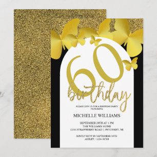 Invitation Élégante Parties scintillant Gold Butterfly Callig