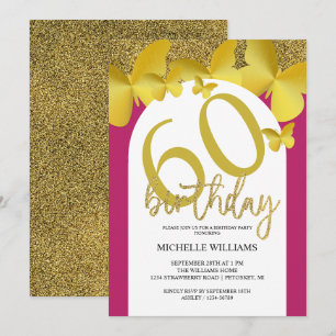Invitation Élégante Parties scintillant Gold Butterfly Callig