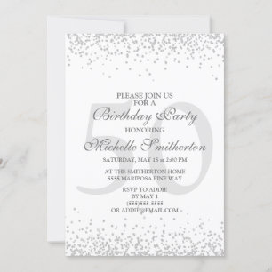 Invitation Elégante Parties scintillant gris argent blanc 50e
