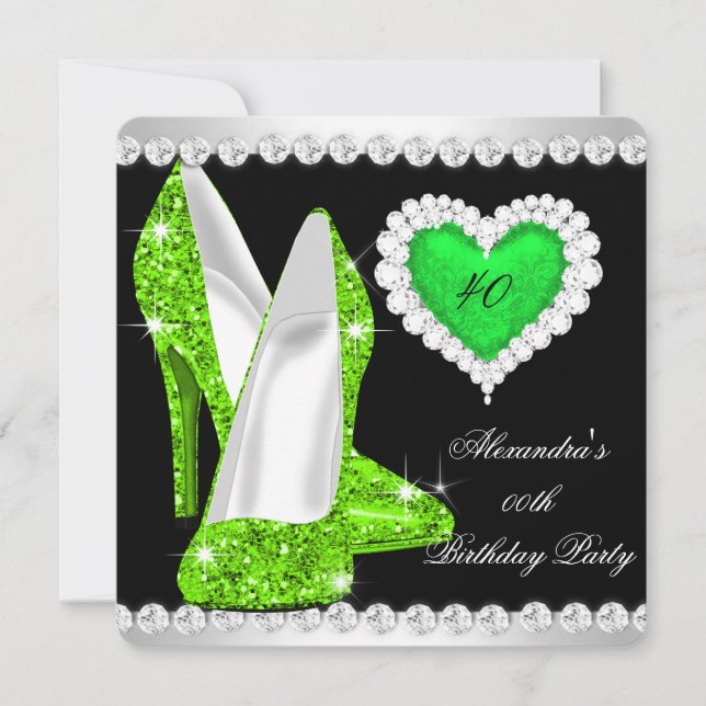 Invitation Élégante Parties scintillant Lime Vert Coeur Chaus (Devant)