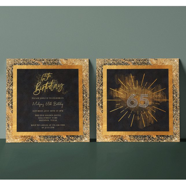 Invitation Elégante Parties scintillant Noir et Or 65ème anni (Créateur téléchargé)