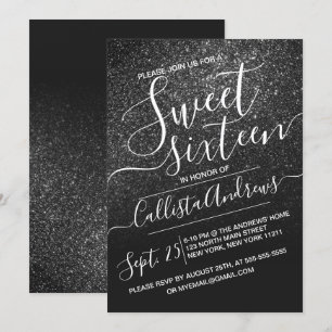 Invitation Elégante Parties scintillant noire brillante Ombre