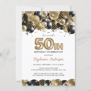 Invitation Elégante Parties scintillant Noire Or 50e Annivers