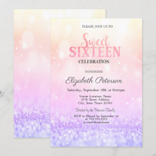 Invitation Élégante Parties scintillant Ombre Bokeh Sweet 16
