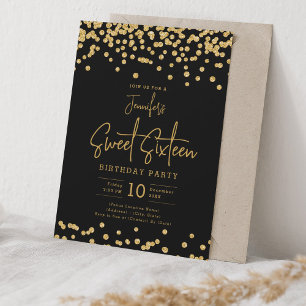 Invitation Elégante Parties scintillant Or Confetti Sweet 16