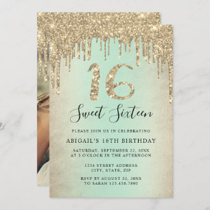 Invitation Elégante parties scintillant or goutte sweet sixte