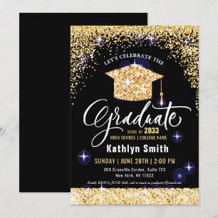 Invitation Élégante Parties scintillant Or Graduation Sparkly
