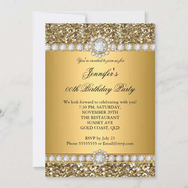 Invitation Elégante Parties scintillant Or Look Diamond Trim  (Devant)