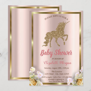 Invitation Elégante Parties scintillant Or Unicorn Baby showe