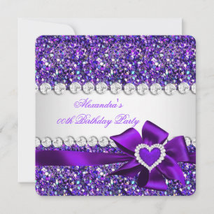 Invitation Elégante Parties scintillant Purple Heart Bow Anni