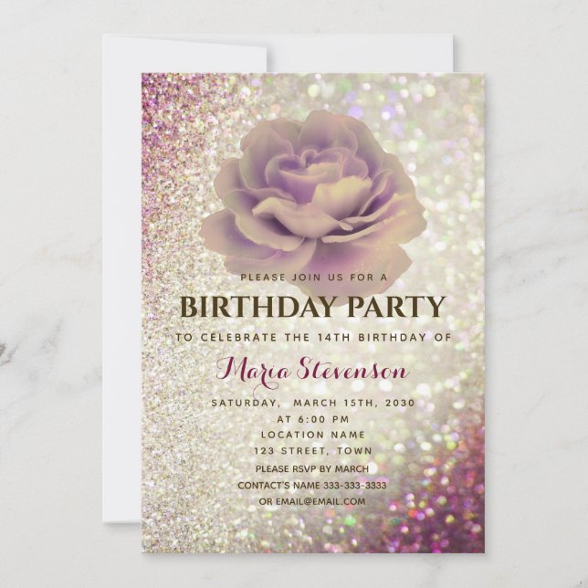 Invitation Elégante Parties scintillant rose Anniversaire Inv (Devant)