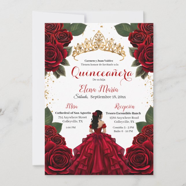 Invitation Elégante Parties scintillant Rose d'or Red Quincea (Devant)