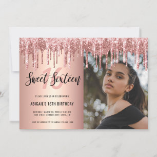 Invitation Élégante parties scintillant rose en or goutte swe