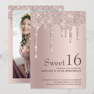 Invitation Élégante parties scintillant rose en or goutte swe