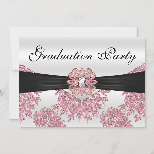 Invitation Élégante Parties scintillant rose fête de graduati (Devant)