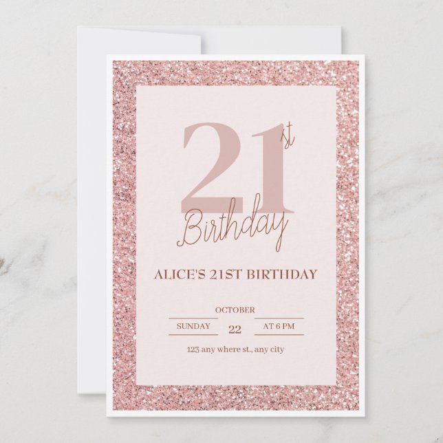 Invitation Élégante Parties scintillant Rose Gold 21e anniver (Devant)