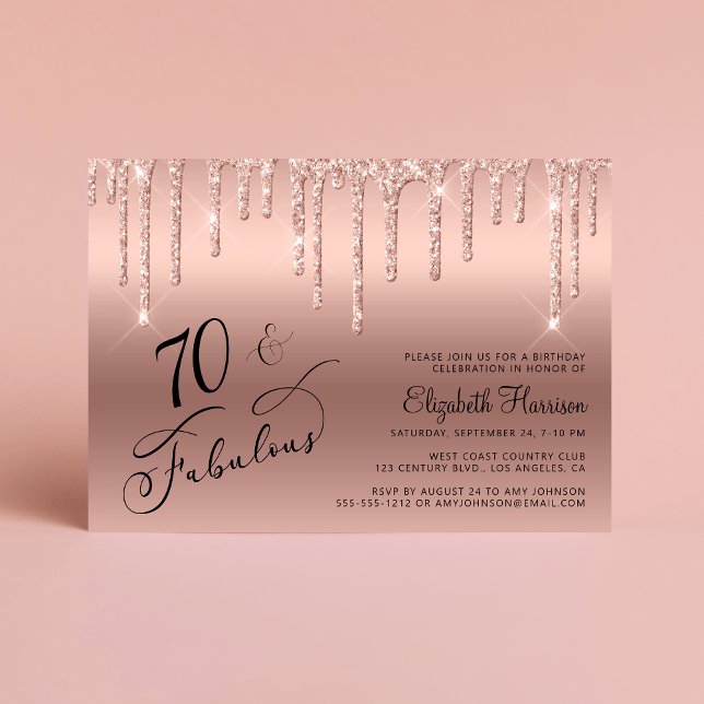 Invitation Elégante Parties scintillant Rose Gold 70e fête d' (Créateur téléchargé)