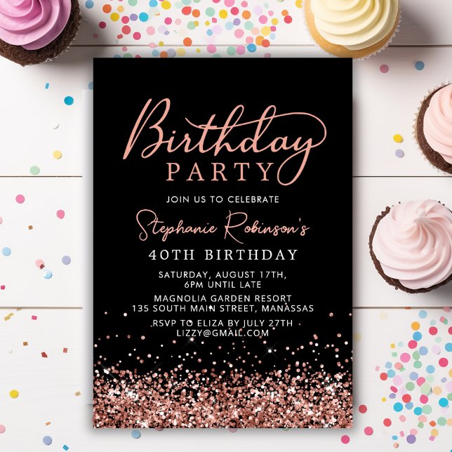 Invitation Elégante Parties scintillant Rose or noir 40 e ann (Créateur téléchargé)