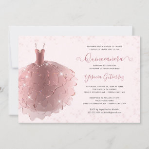 Invitation Elégante Parties scintillant Rose or Quinceañera R