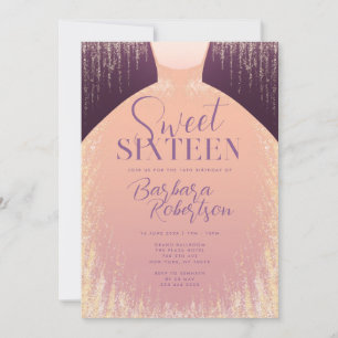 Invitation Élégante Parties scintillant Rose or robe Sweet si
