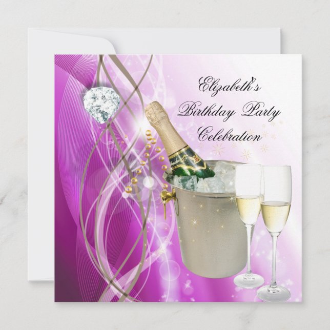 Invitation Elégante Parties scintillant rose violet argent fê (Devant)