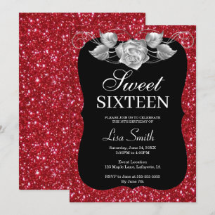 Invitation Élégante Parties scintillant rouge chic Douceur Ro