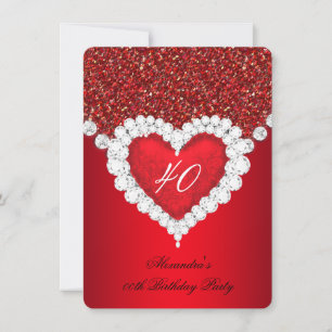 Invitation Elégante Parties scintillant Rouge Diamant Coeur A