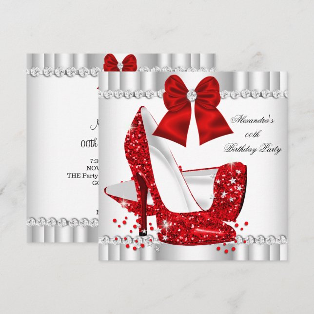 Invitation Élégante Parties scintillant Rouge Glamour Haut ta (Devant / Derrière)