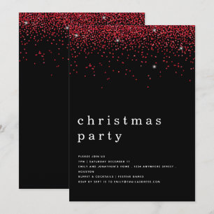 Invitation Élégante Parties scintillant rouge Noël Noir