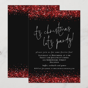 Invitation Elégante Parties scintillant Rouge Son Noël Lets F