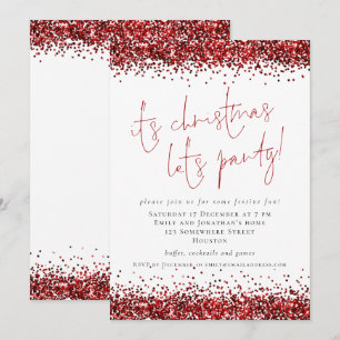 Invitation Elégante Parties scintillant Rouge Son Noël Lets P