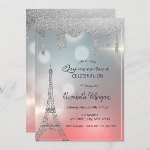 Invitation Elégante Parties scintillant, Tour Eiffel Quincean
