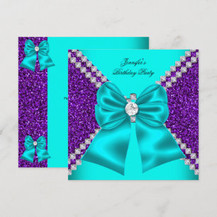 Invitation Elégante Parties scintillant Turquoise Diamants po