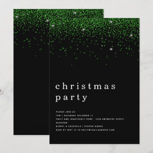 Invitation Élégante Parties scintillant verte Noël Fête Noire