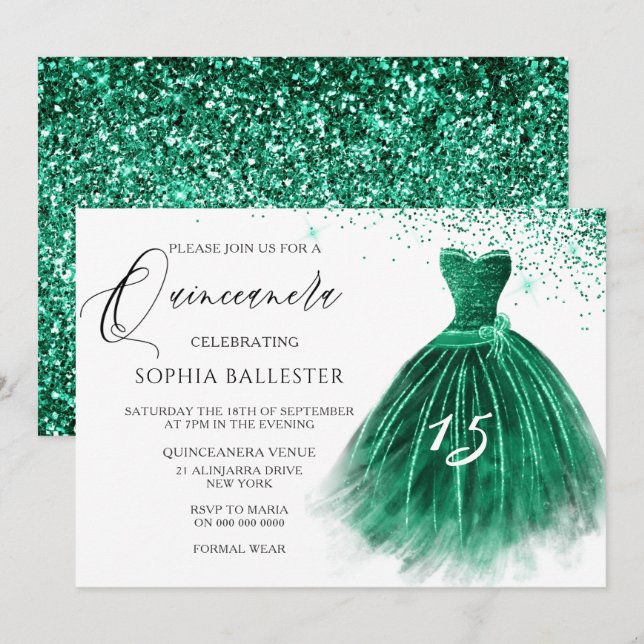 Invitation Elégante Parties scintillant verte Turquoise Gown  (Devant / Derrière)