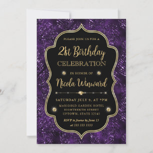 Invitation Elégante Parties scintillant violet Vintage cadre 