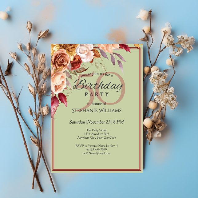 Invitation Elégante Pastel Autumn Flower 50th Birthday Party (Créateur téléchargé)