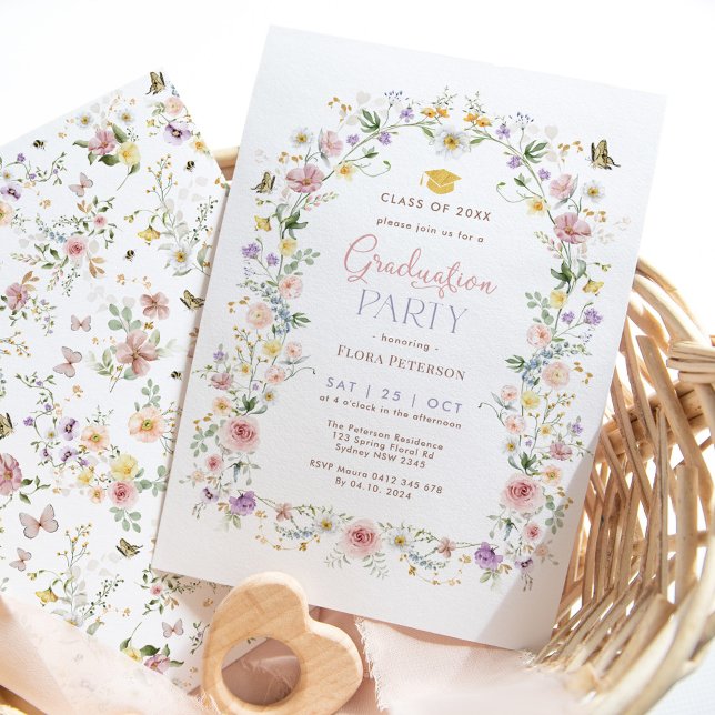 Invitation Elégante Pastel Fleur sauvage Garden Graduation Pa (Créateur téléchargé)