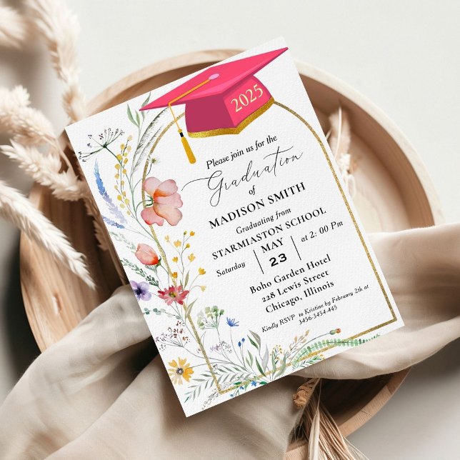 Invitation Elégante Pastel Fleur sauvage Garden Graduation Pa (Créateur téléchargé)