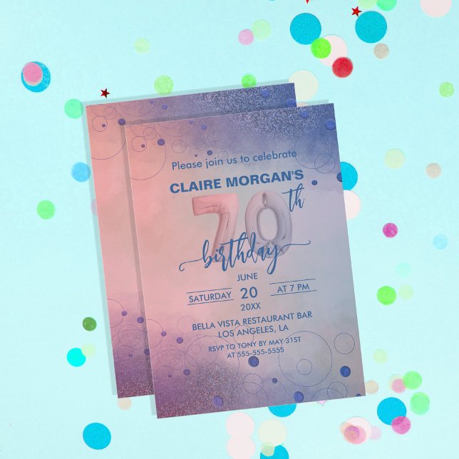 Invitation Elégante Pastel Foil Balloons 70e fête d'anniversa (Créateur téléchargé)