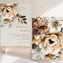 Elégante Peach Grey Aquarelle Brown Florale Mariag