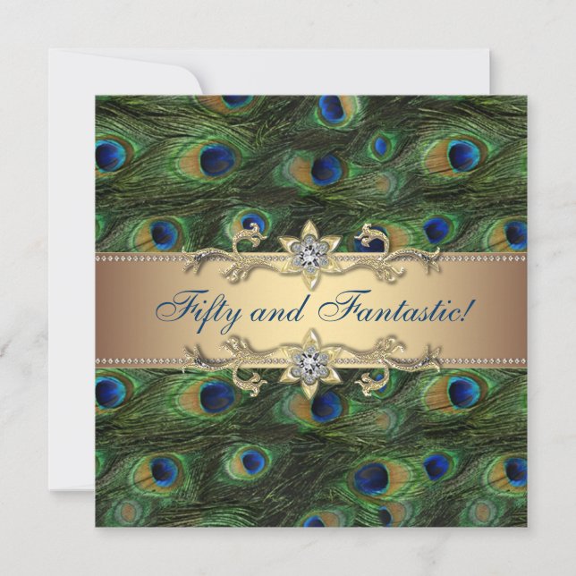 Invitation Élégante Peacock femmes 50e fête d'anniversaire (Devant)
