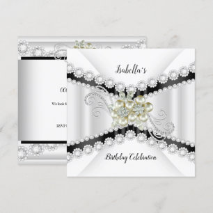 Invitation Elégante Pearl Black White Diamond fête d'annivers